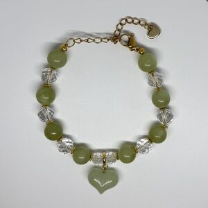 Natural Green Jade and Faceted Clear Quartz Crystal Bracelet